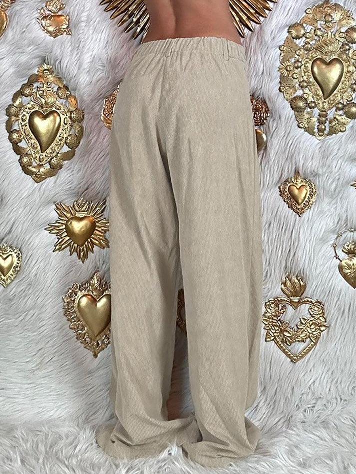 Basic Tie-Waist High-Rise Corduroy Pants