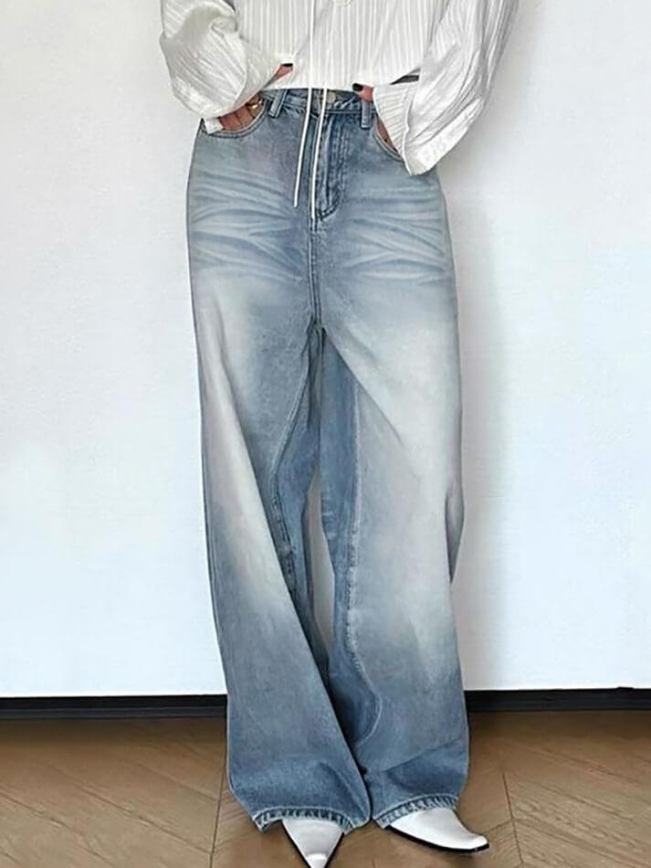 High Waist Washed Loose-Fit Wide-Leg Jeans - AnotherChill