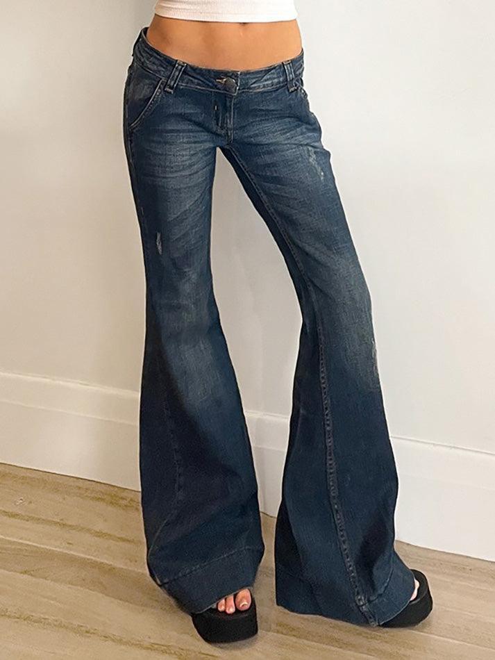 Hot Girl Washes Distresses Low Waist Flare Jeans