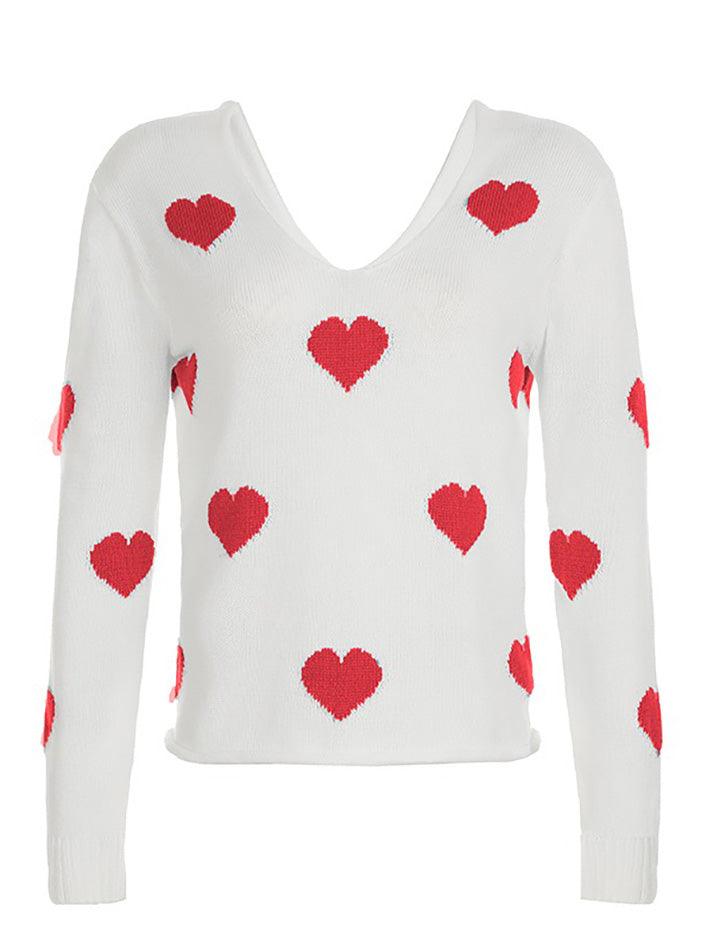 Heart Print Crew Neck Pullover