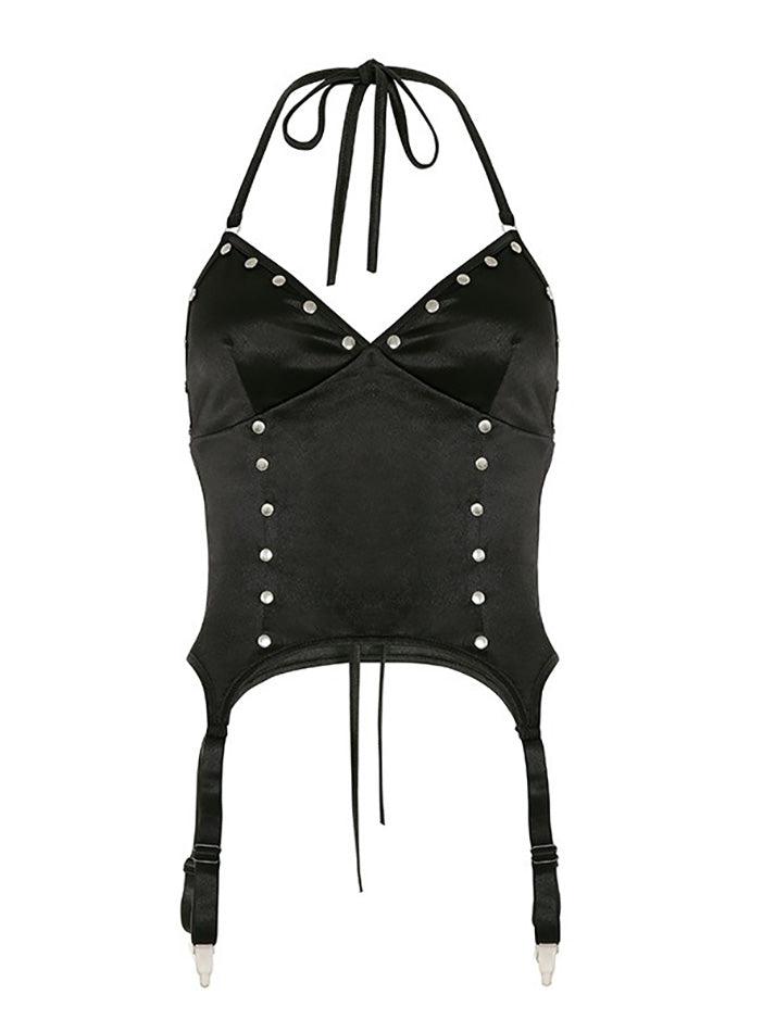 Studded PU Leather Halter Tank Top