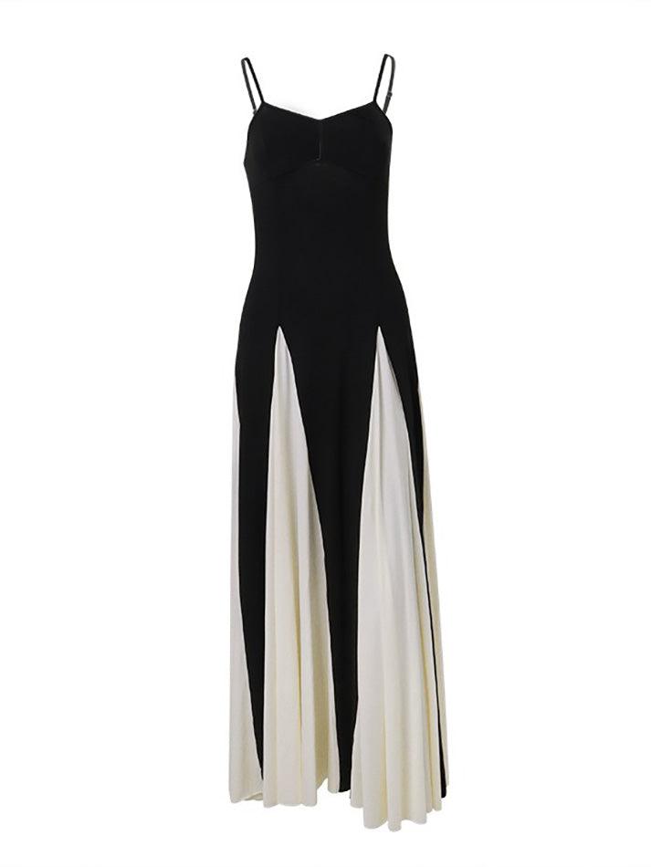 Contrast Color Slim Fit Spaghetti Strap Maxi Dress