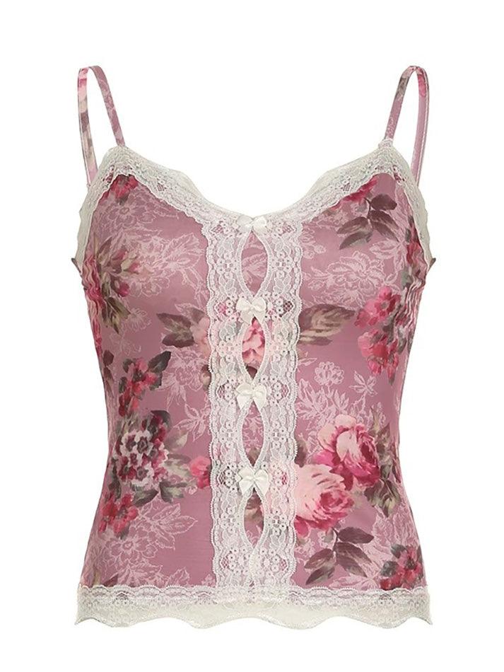 Vintage Lace Floral Print Cami Top