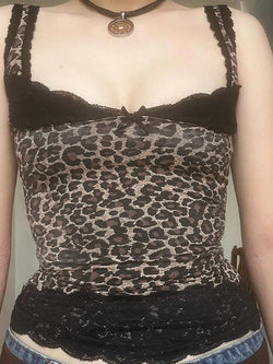 Leopard Print Lace Ruffle Trim Tank Top