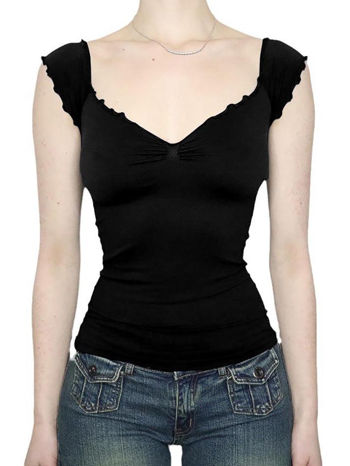 V-Neck Short Sleeve Backless Top - AnotherChill