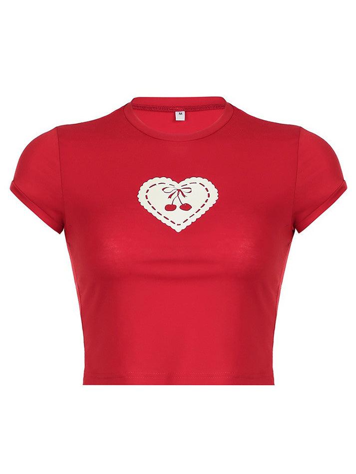 Embroidered Cherry Heart Baby Tee - AnotherChill