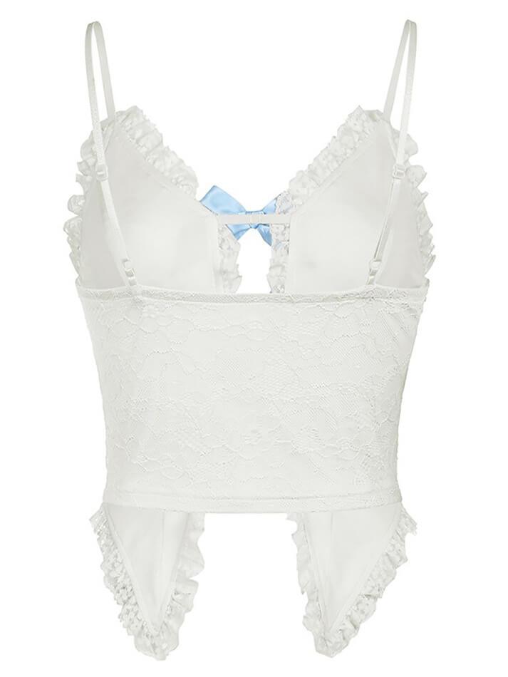 Center Front Bow Cutout Lace Cami Top - AnotherChill