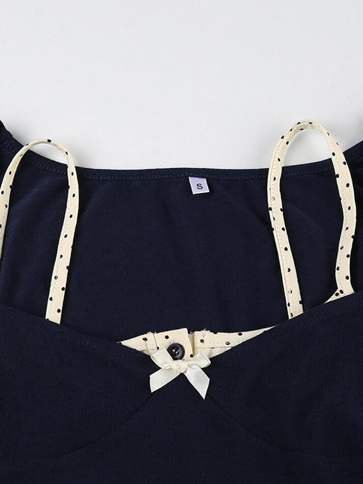 Blue Polka Dot Trim Crop Top - AnotherChill