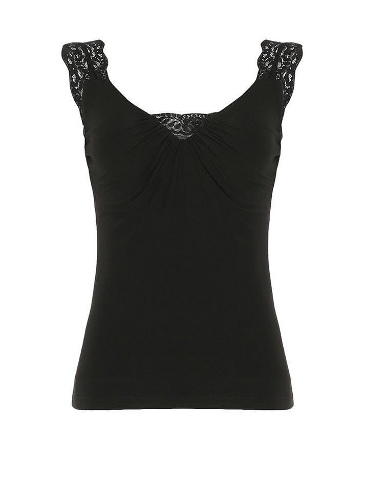 Solid Color Lace Ruched Tank Top