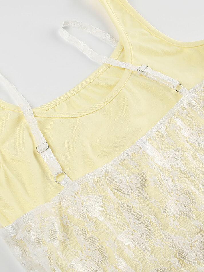 Lace Patchwork Yellow Bow Cami Tank Top - AnotherChill