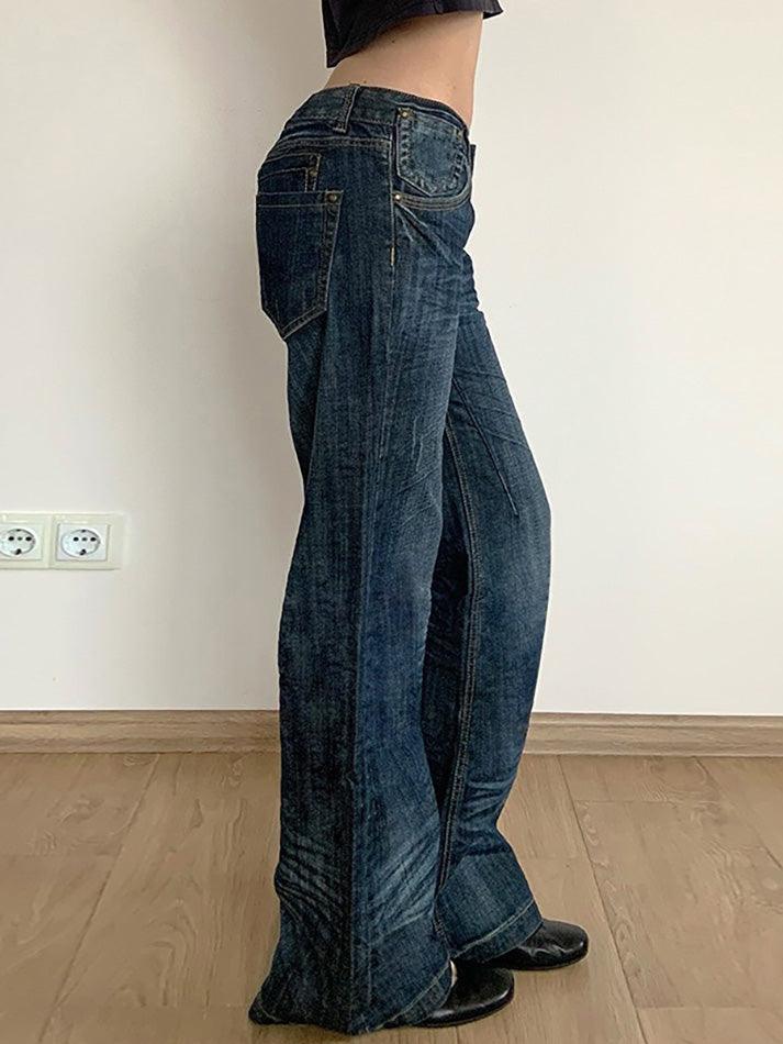 Vintage Washed Ruched Loose Low-Waist Jeans