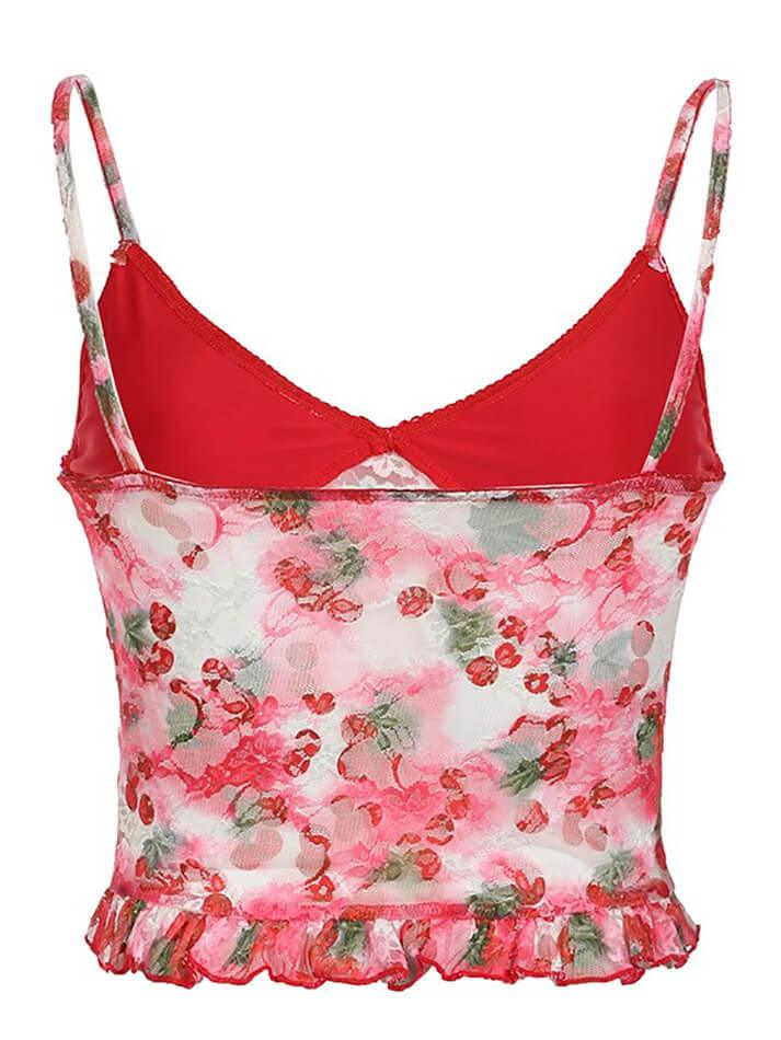 Floral Printed Mesh Mini Camisole Top - AnotherChill