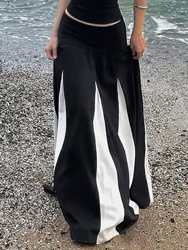 Contrast Patchwork Low-Rise Maxi Skirt