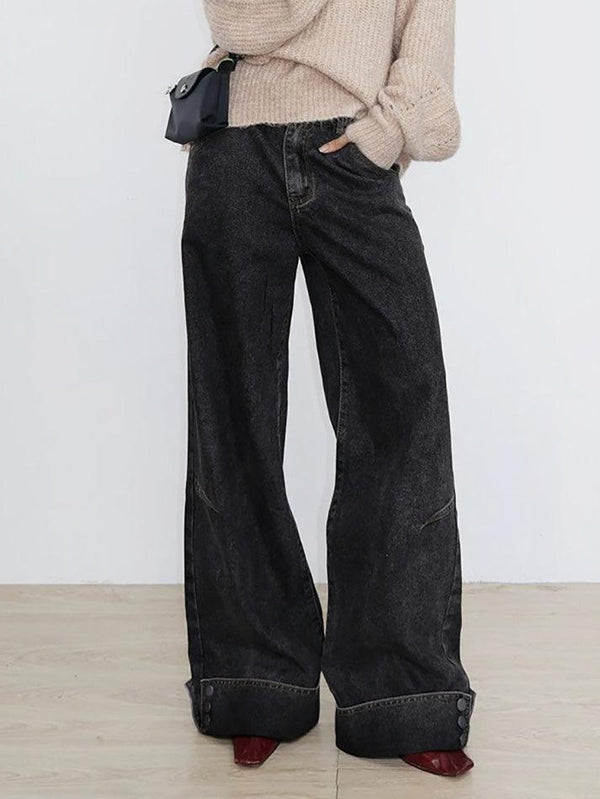 Vintage Buttoned Hem Loose Low-Rise Jeans