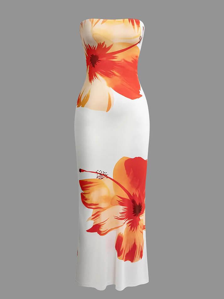 Sunny Floral Cascade Strapless Midi Dress - AnotherChill