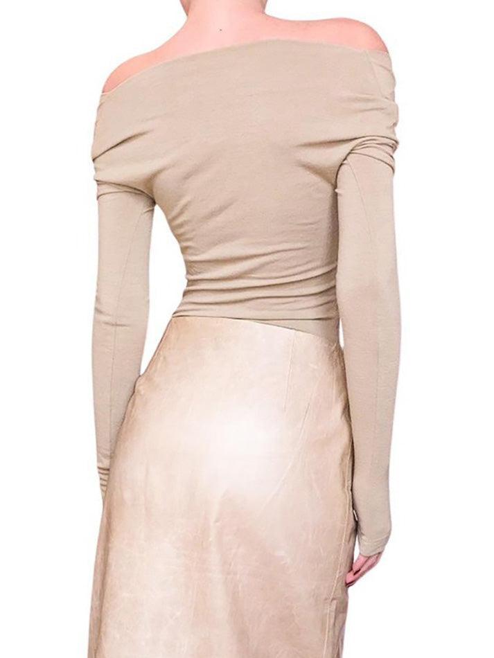 Deep V-Neck Ruched Long Sleeve Top