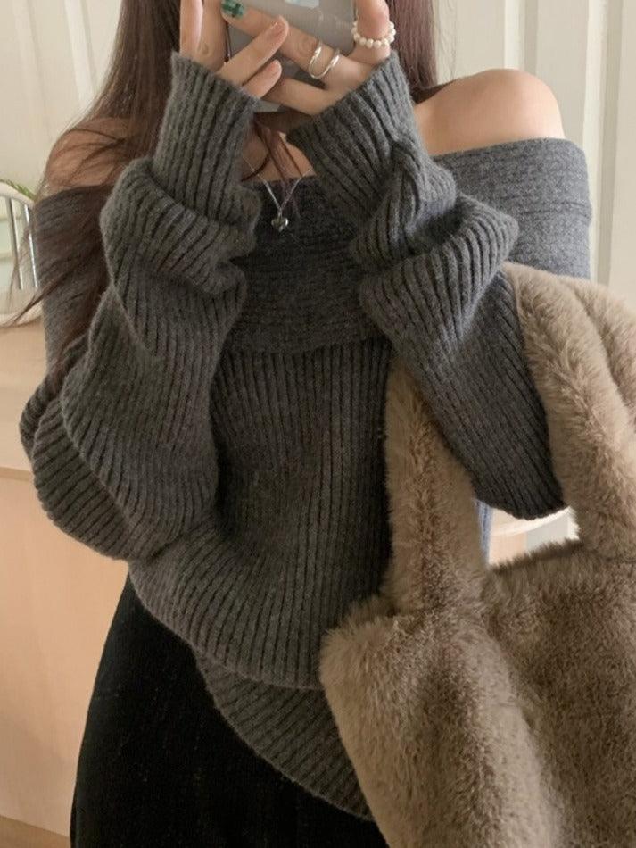 Solid Off Shoulder Knit Sweater