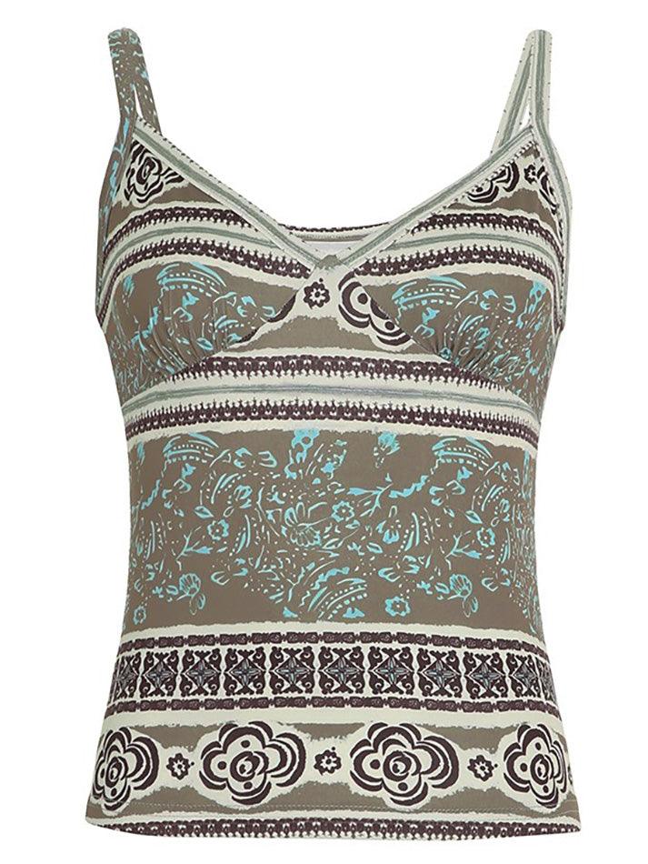 Vintage Bohemian Contrast Print Cami Top