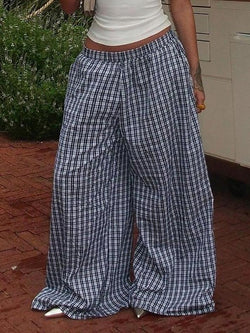 Vintage Contrast Plaid Loose Casual Pants