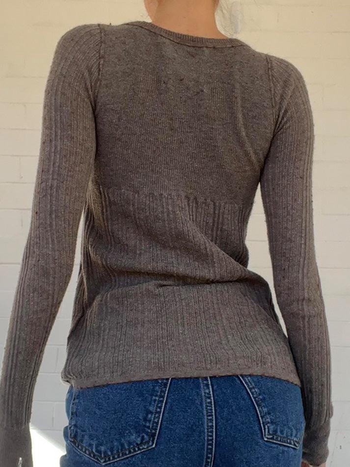 Vintage Square Neck Half-Button Striped Sweater