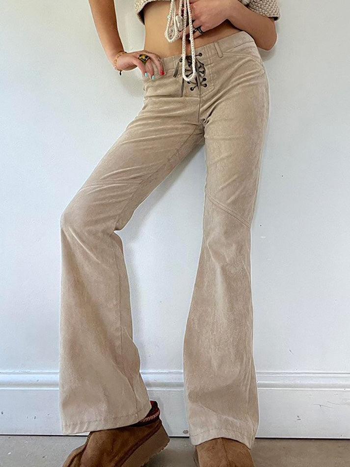 Vintage Tie Low-Rise Suede Flared Pants