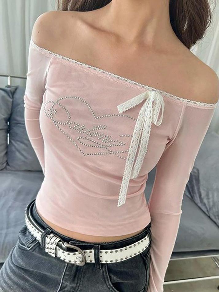 Lace Off Shoulder Long Sleeve Tee