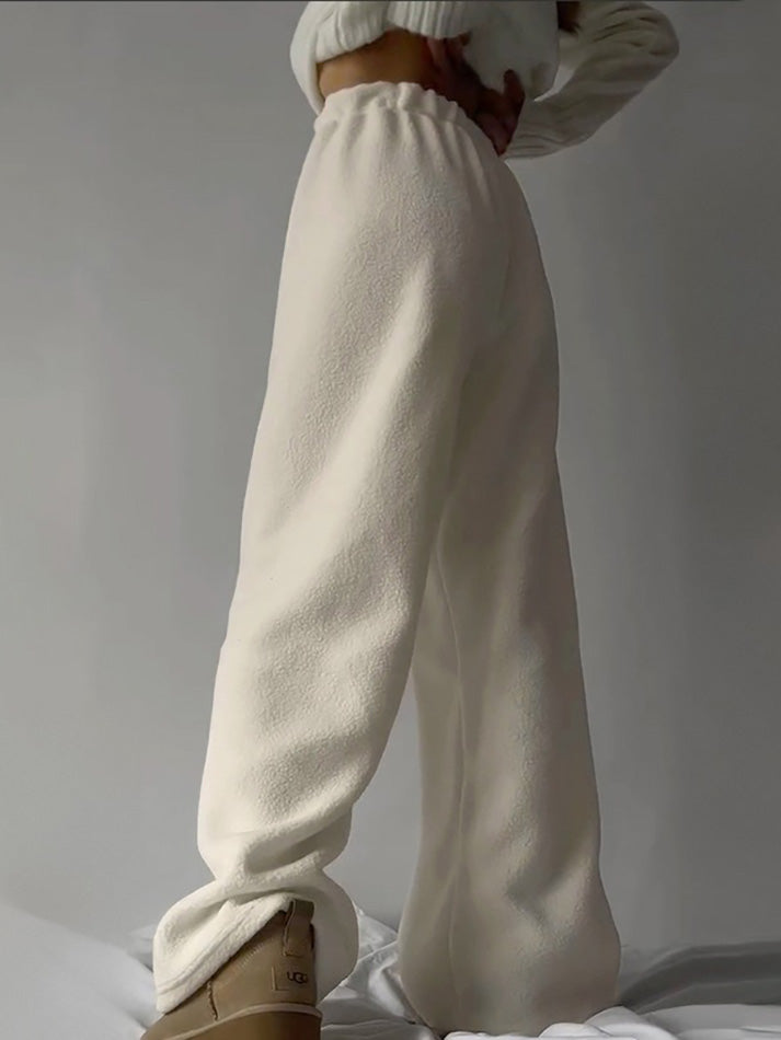 Drawstring Wide Leg Loose Teddy Fleece Pants