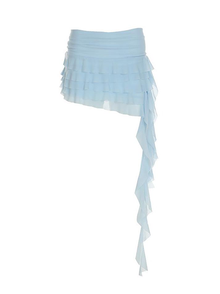 Ruffled Mesh Asymmetrical Mini Skirt