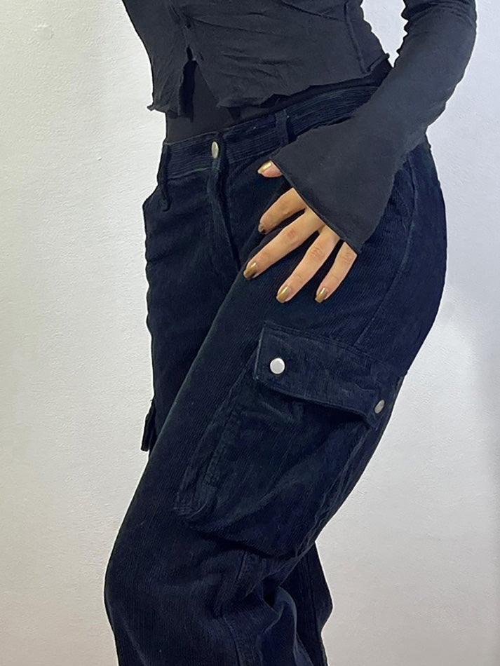 Multi Pocket Loose Corduroy Cargo Pants