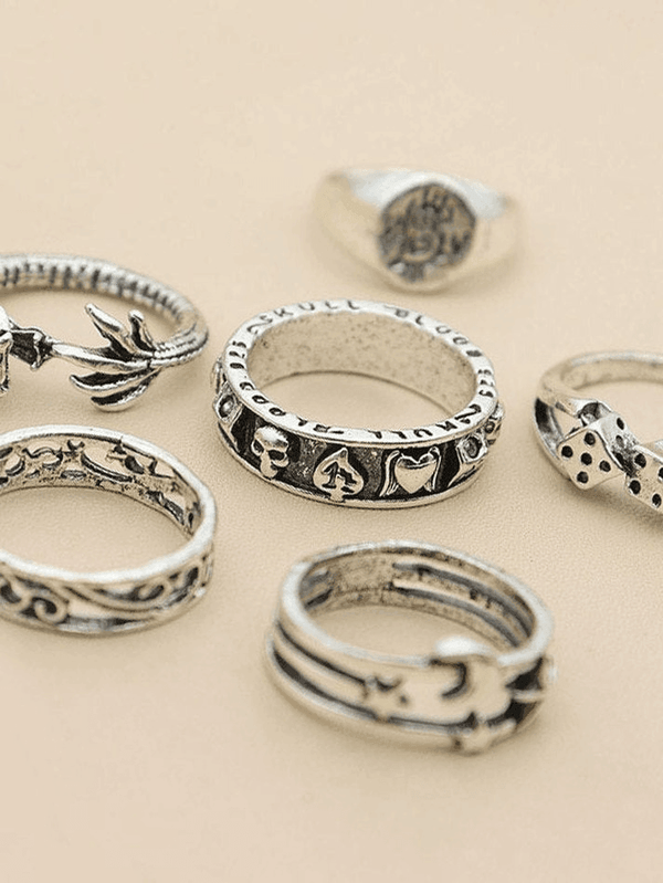 6pcs Vintage Skull Ring - AnotherChill