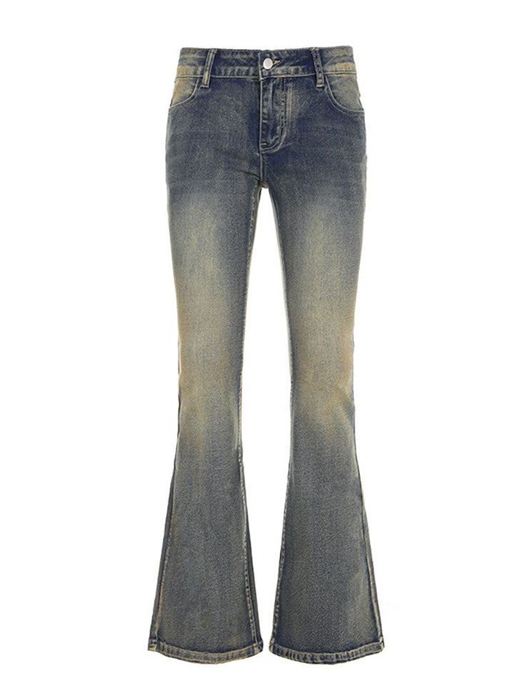 Vintage Washed Tie-Dye Low-Rise Flared Jeans