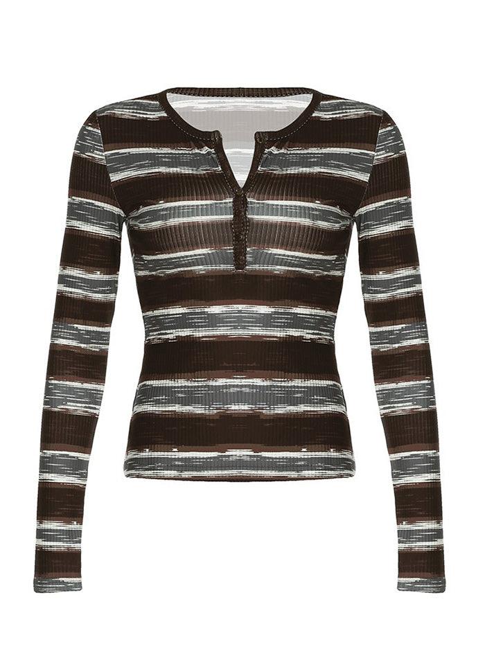 Stripe Print Long Sleeve Knits