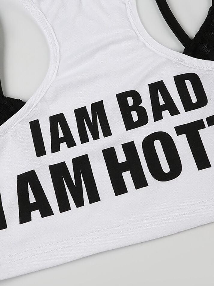 Letter Printed Fake Two Piece Cami Tank Top - AnotherChill