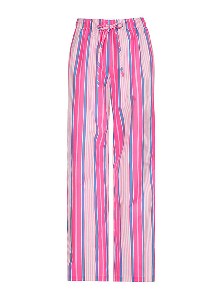 Striped Loose Tie Straight-Leg Pants