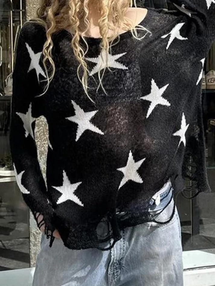 Star Print Oversized Sweaters