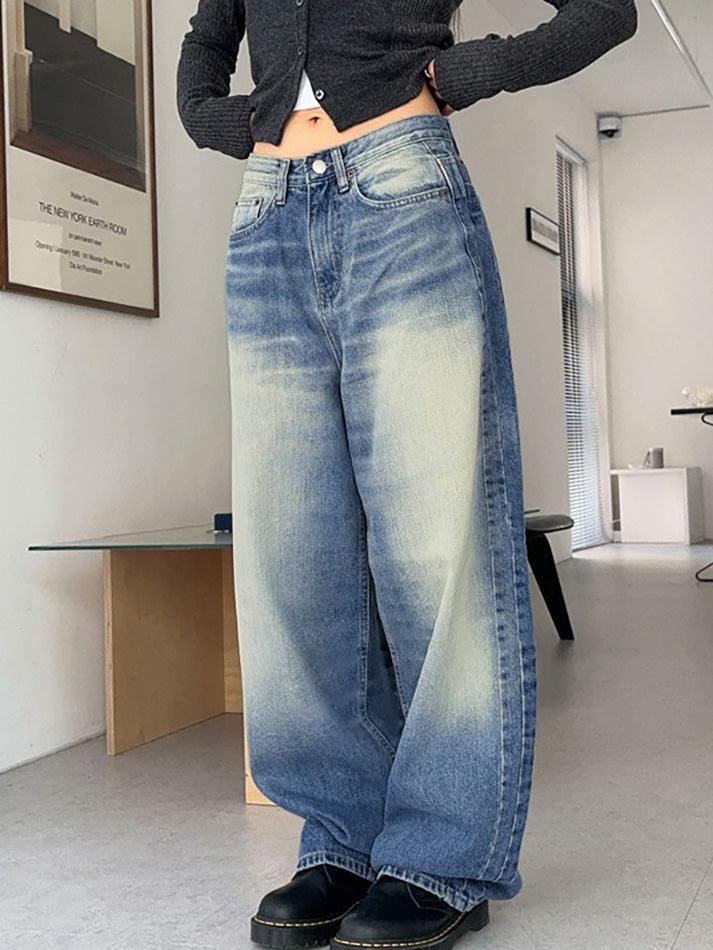 Washed Contrast Wide Legs Boyfriend Jeans