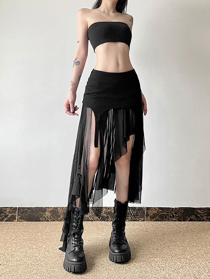 Goth Asymmetrical Mesh Mini Skirt - AnotherChill