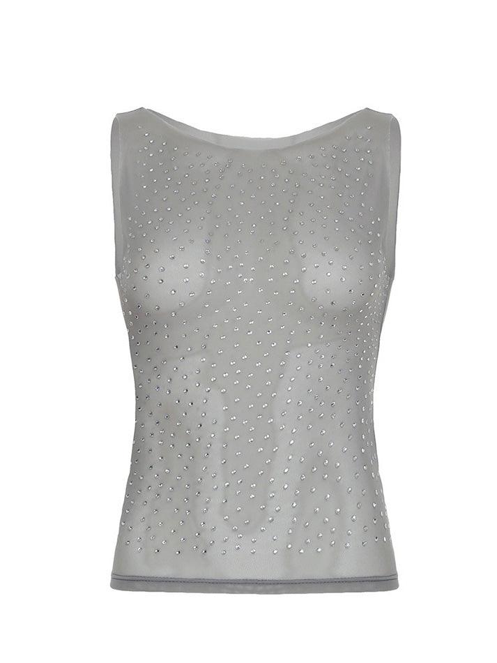 Rhinestone Sheer Mesh Tank Top