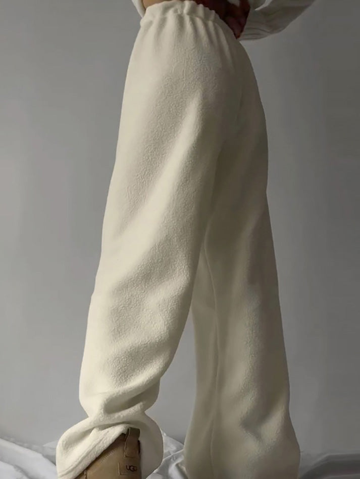 Drawstring Wide Leg Loose Teddy Fleece Pants