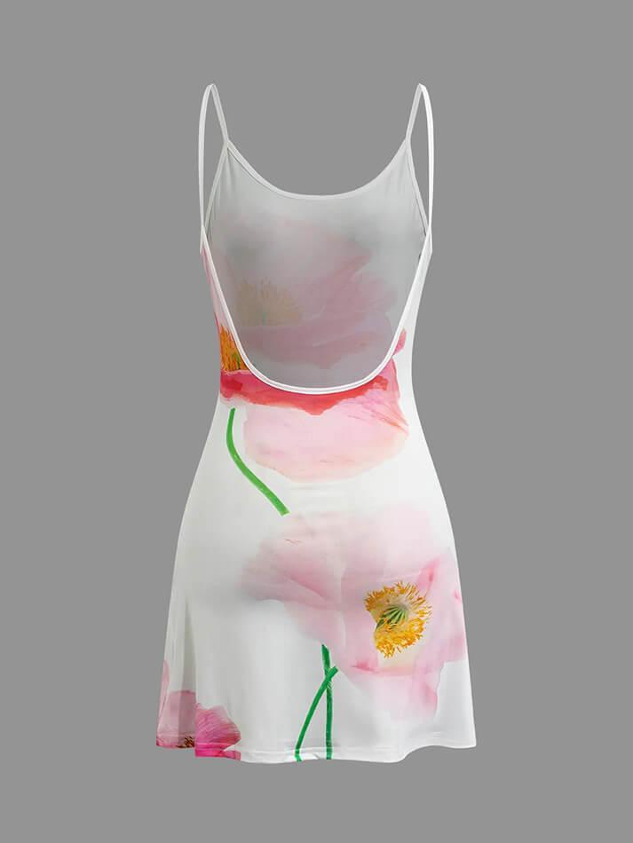 Floral Print Backless Slip Mini Dress - AnotherChill