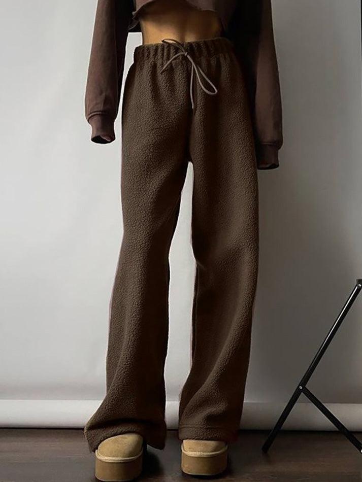 Drawstring Wide Leg Teddy Fleece Pants