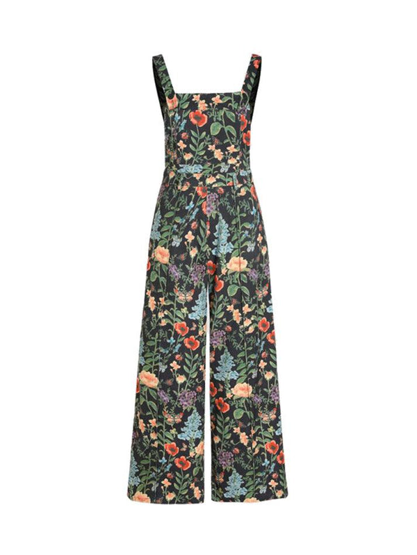Floral Print Wide Leg Overall Jumpsuit