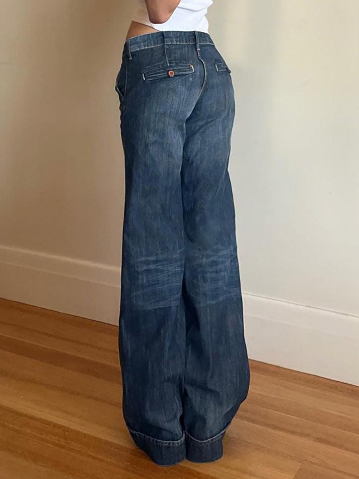 Vintage Low Rise Washed Gradient Straight Leg Jeans