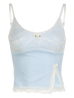 Lace Splicing Split Cami Tank Top - AnotherChill