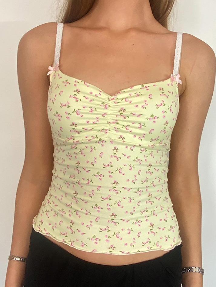 Yellow Floral Ruched Crop Top - AnotherChill