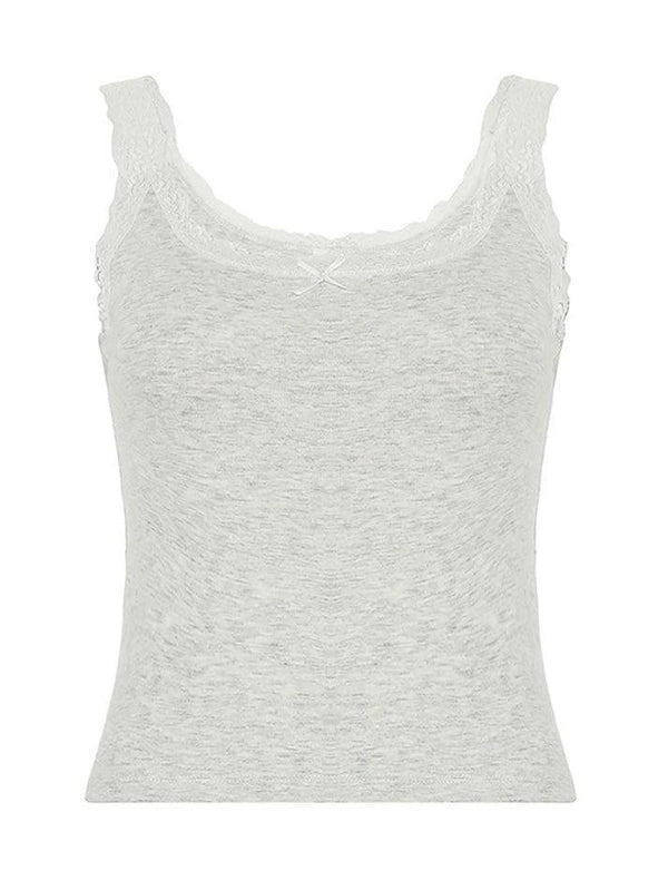 Lace Trim Bow Basic Tank Top