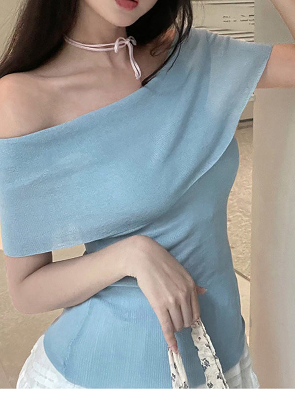 Off Shoulder Solid Color Slim Top