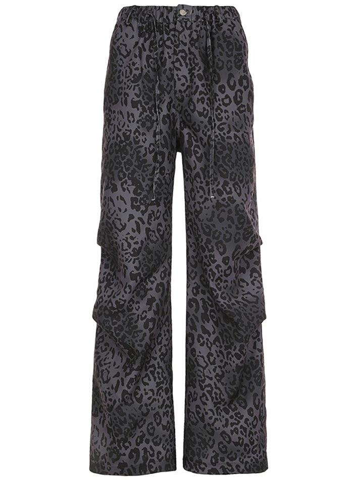 Vintage Leopard Print Wide-Leg Straight Pants