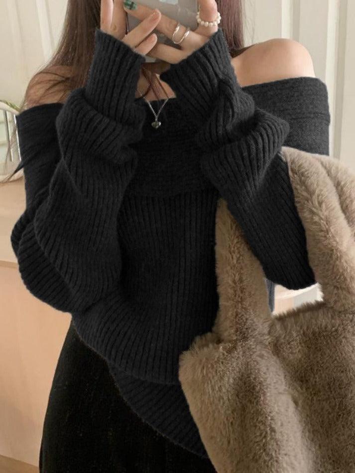 Solid Off Shoulder Knit Sweater