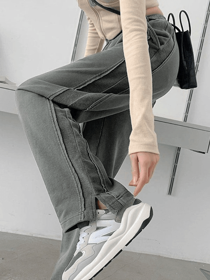 Ankle Slit Patchwork Baggy Sweatpants - AnotherChill